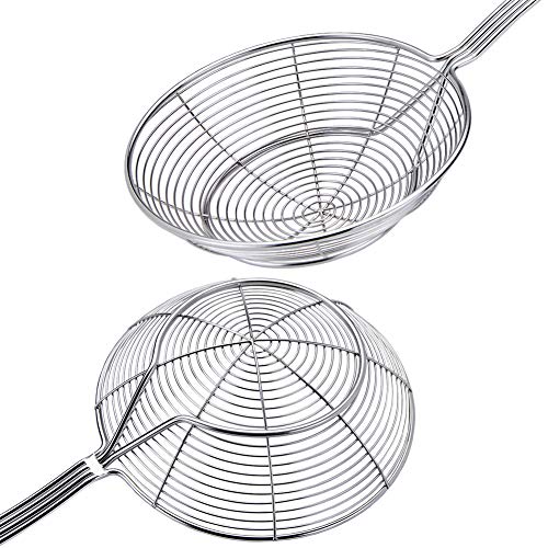 TEMCHY Spider Strainer Skimmer Ladle, 5.5 Inch Stainless Steel Solid Skimmer Basket with Long Handle for Everyday Frying Steaming and Scooping