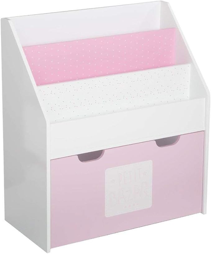 2 in 1 Libreria + scatola in legno per bambini Colore ROSA e BIANCO