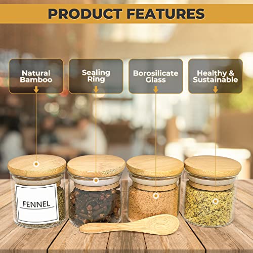12 Piece oz) Glass Spice Jars with Labels Bamboo Lid