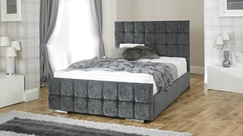 Luxury Nevada Chenille Upholstered Storage Bed Frame with Contemporary Matching Fabric Block Pattern Headboard/Footboard + Large Under-bed Storage Space - 7 Colours & Range of Sizes