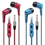 Earbuds with mic, Pofesun 2 Pack in Ear Headphone Earphones Tangle Free, Noise Isolating, Earbuds with microphone Remote Control for iPhone, iPod, iPad, Samsung Galaxy, Nokia, HTC, Nexus -Blue+Red