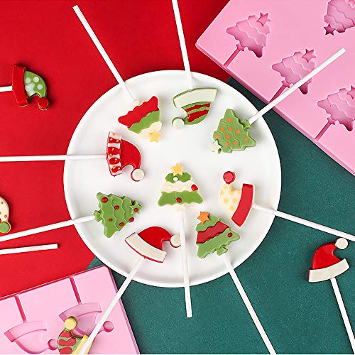 2 Pieces Christmas Jumbo Silicone Lollipop Molds,Chocolate Hard Candy Mold with 40 Sucker Sticks for Baking