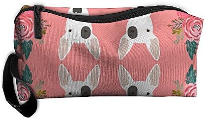 Portable Artist Storage Bag Toiletry Jewelry Bag Bull Terrier Floral Flowers Bull Travel Makeup Cosmetic Case Organizer