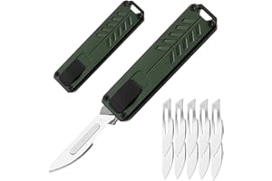 Caressolove Automatic Utility Knife, Safety Auto Box Cutter Retractable, EDC Push Button Exacto Scalpel Knife, 10PCS #23 Razor Blades Pocket Knives with Clip