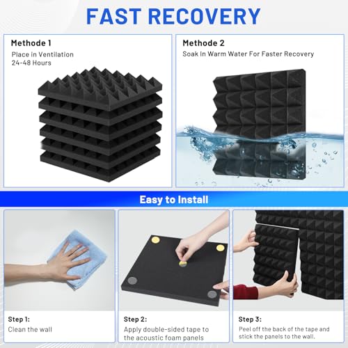 50 Pack Sound Proofing Panels, 2"x12"x12" Acoustic Foam Wall Panels, Soundproofing Panels, Sound Proof Panels for Walls, Sound Absorbing Panels for Studio, Home, Office, With Double Sided Tape