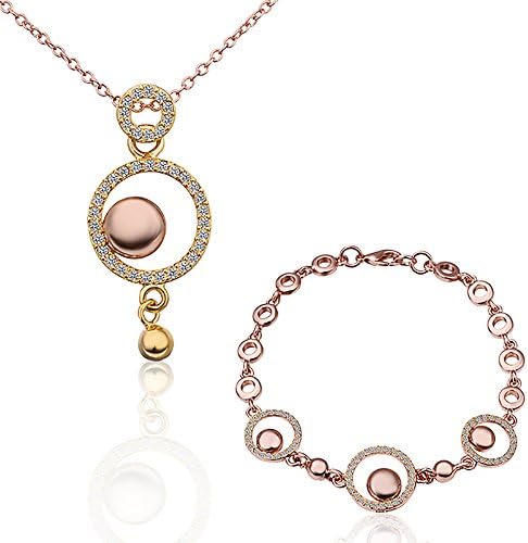 "You Are The Apple Of My Eye" Rose Gold-plated Glistening Rhinestone Necklace &amp; Bracelet Jewelry Set