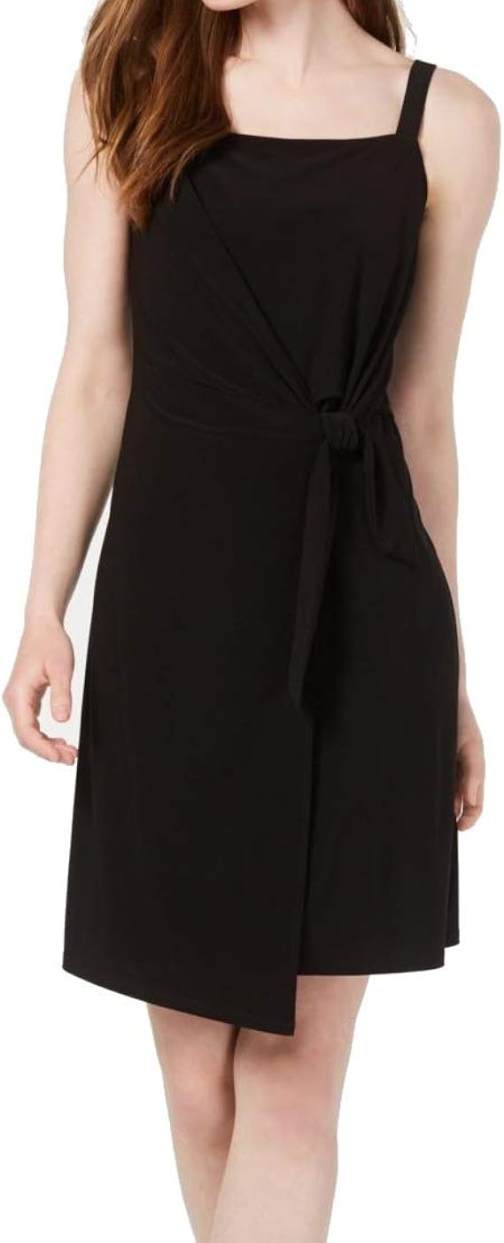 MSK Womens Black Sleeveless Square Neck Knee Length Wrap Dress Cocktail Dress Size PL at Amazon 