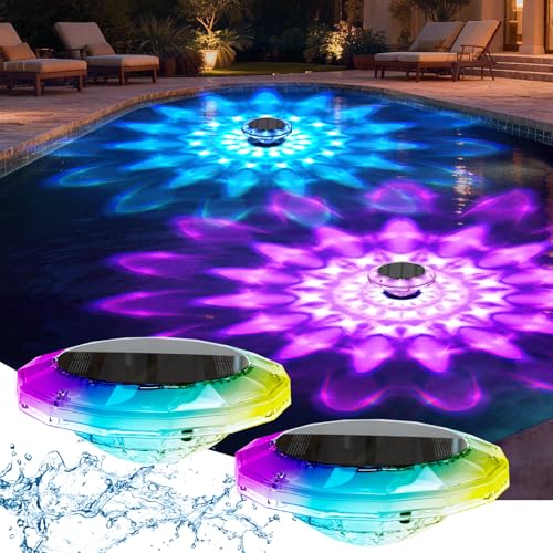 Quntis 15 cm Floating Solar Pool Lamp with Remote Control, IP68 Solar Floating Pool Light, 12 RGB Modes & Timer, LED Wireless Pool Lighting for Pools, Spas, Ponds, Pack of 2