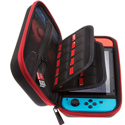 [Updated] ButterFox Nintendo Switch Hard Carrying Case with 19 Game Cartridge and 2 Micro SD Card Holders - Red/Black