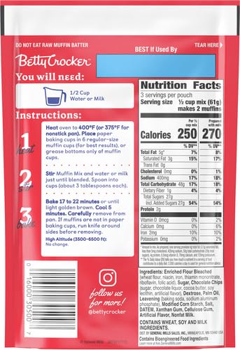 BETTY CROCKER CHOCOLATE CHIP MUFFIN MIX, 6.5 OZ
