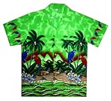 Funky Hawaiian Shirt For Men Short Sleeve Front-Pocket Parrot Palm Green
