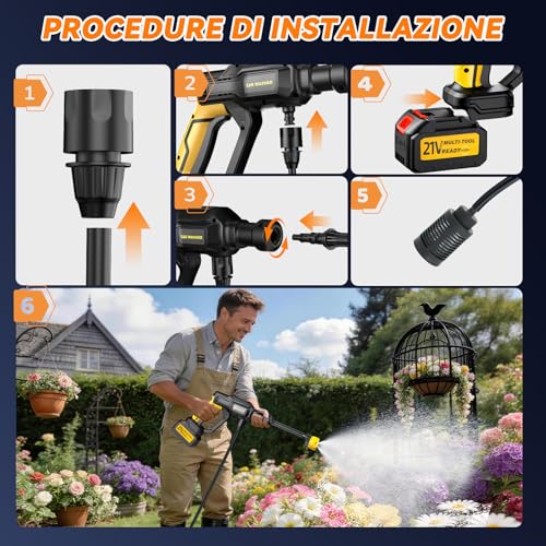 Shiptree Battery Pressure Washer, Professional Portable Pressure Washer with Batteries and 5M Tube, 6 in 1 Tap Connection Nozzle for Garden, Car and Outdoor Cleaning