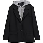 Women's Blazer Casual Single-Breasted Hooded Fake Two-Piece Spliced Commuter Street Blazer