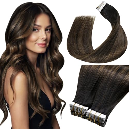 Laavoo Tape In Extensions Echthaar Ombre Hair Extensions Tape In 40Pcs 100G 40Cm Balayage Dunkelstes Hellbraun Haarverlängerung Echthaar Remy Echte Haare #2/8/2