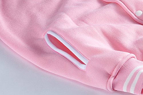 Trifuness Varsity Jacket Letterman Jacket Baseball Jacket With Long Sleeve Banded Collar Pink X-Large