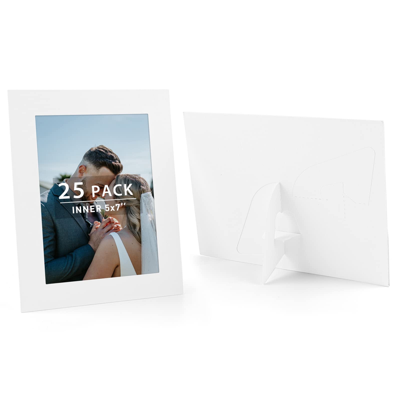 Golden State Art, Pack of 25, 5x7 Paper Picture Frames with Easel, Paper Photo Frame Cards, DIY Cardboard Photo Frame (White)