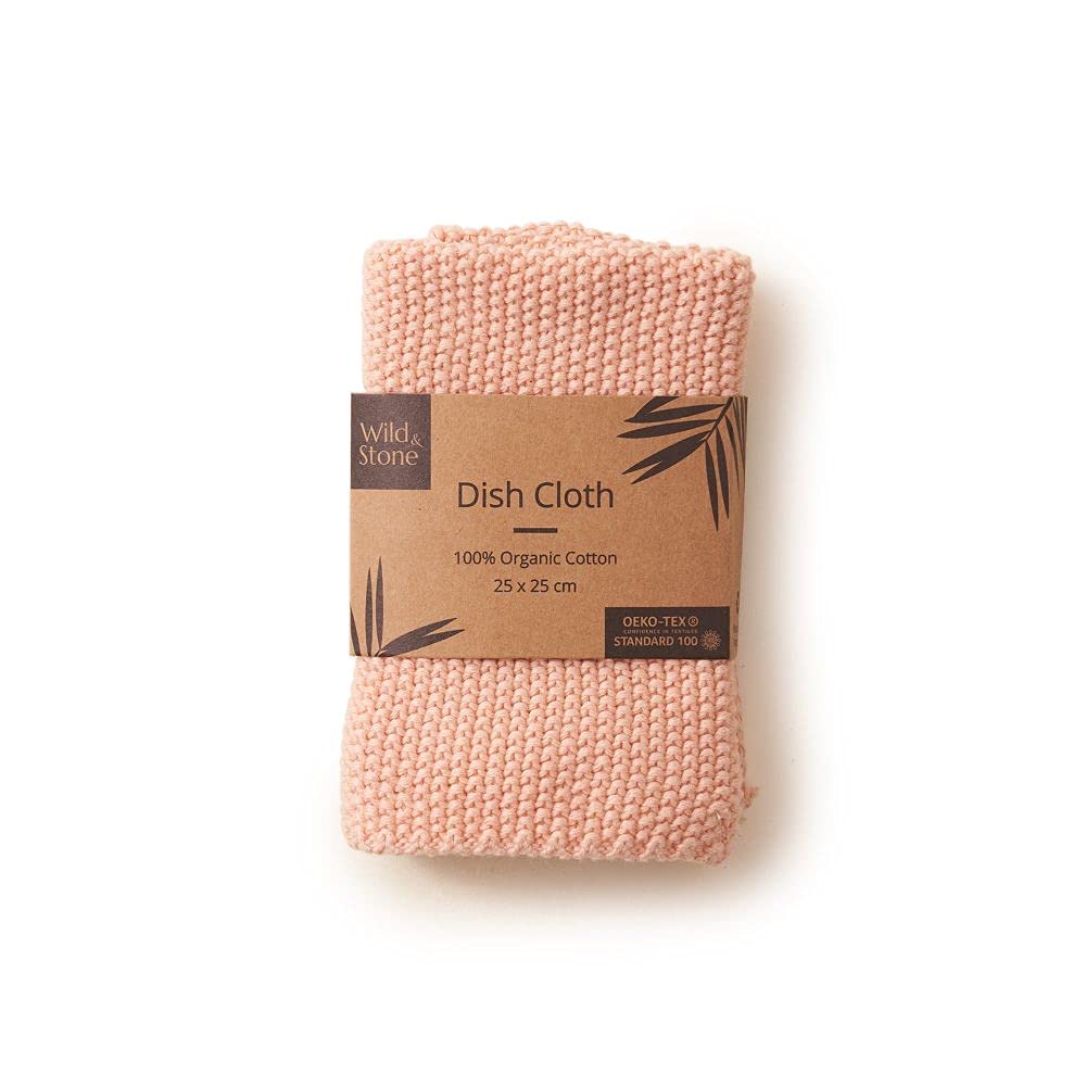 Wild & Stone | Organic Cotton Dish Cloth | Eco-Friendly Kitchen Cloth | Biodegradable & Compostable Cleaning Cloth (Rose)