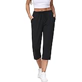 COZZIPLUS Women's Lightweight Capri Pants with Pockets, High Waist Wide Leg Quick-Dry Cropped Pants for Yoga & Travel