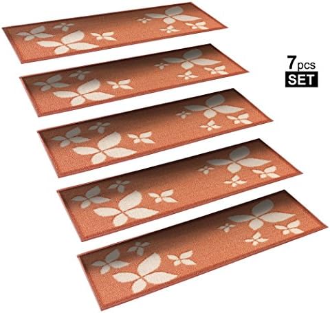 StepBasic Non-Slip Rubber Backed Slip Resistant Anti-Bacterial Stair Mat - Set of 7 - ( 8.5" x 26" ) (Flower)