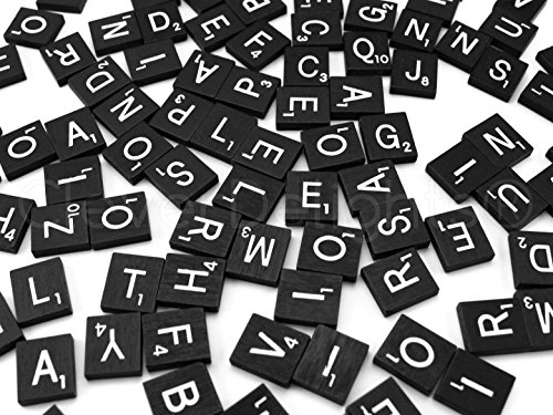 100 Wood Scrabble Tiles - Black Color - Complete Set - Game Replacement Crafts Weddings Scrapbooking