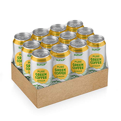 Sunup Pure Green Coffee, Unsweetened Ginger, Made Smooth & Strong From Raw "Green" Coffee Beans, Naturally High Energy & Antioxidants, 12 Pack