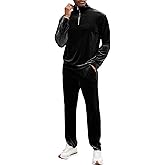 LecGee Men's 2 Piece Long Sleeve Tracksuit Velvet Quarter Zip Shirt Elastic Pant Velour Fall Casual Outfit Sweatsuit Set