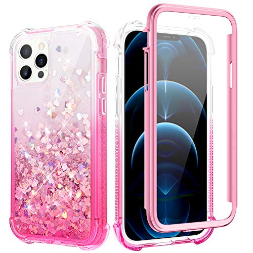 Caka Case For Iphone 12 Pro Max Phone Case Pink Glitter For Women Girls Full Body