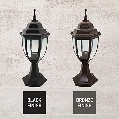 OSTWIN 1-Light Outdoor Garden Post Lantern L04 Lighting Fixture, Traditional Post Lamp Patio with One E26 Base, Water-Proof, Bronze Cast Aluminum Housing, Clear Glass Panels, ETL Listed