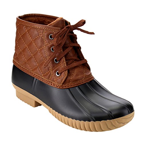 Wild Diva Lounge FF57 Women's Lace Up Quilted Duck Ankle Boots Half Size  Small, Color:COGNAC, Size:6