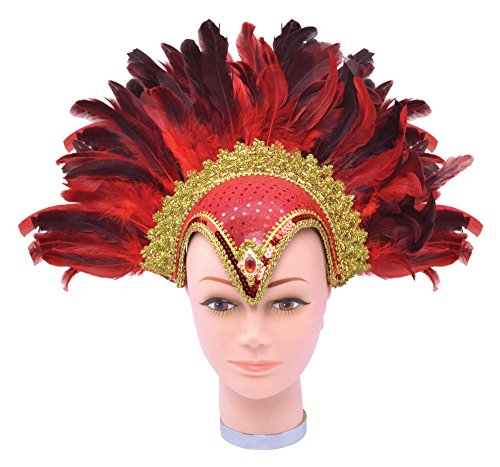 Red Feather Helmet With Jewel & Plume