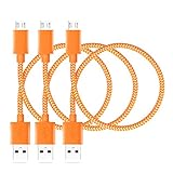 iSeeker Bundle of 3 Durable 1ft/30cm Nylon Braided Tangle-Free Micro USB Cable for Android, Samsung, HTC, Motorola, Nokia and More (1ft-Orange)