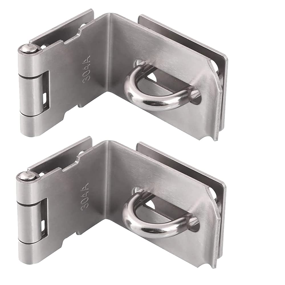 WANLIAN 2 Pack 90 Degree Right Angle Padlock Hasp, Door Hasp Latch 90 Degree for Push/Sliding/Barn Door, 2.0 mm Thickness Satin Nickel, 4 Inch