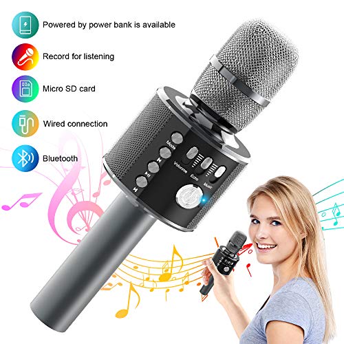 Bluetooth Microfono Karaoke, Xpreen Microfono Bambini Senza Fili Wireless Portatile Macchina da Karaoke per Android/iPhone/iPad/Sony/PC Smartphone