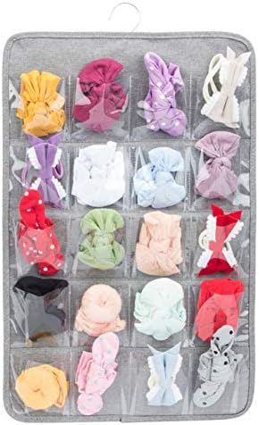 Pacmaxi ウォールポケット 透明 ベビーヘアバンド 子供ヘアゴム収納 壁掛け グレー クリア収納袋 超人気 専門店 ２０ポケット 小物収納 吊り下げ式