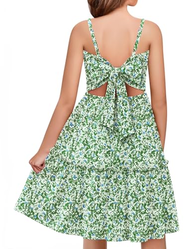 Arshiner Girls Sundress Spaghetti Strap Easter Party Dresses Green Floral at Amazon
