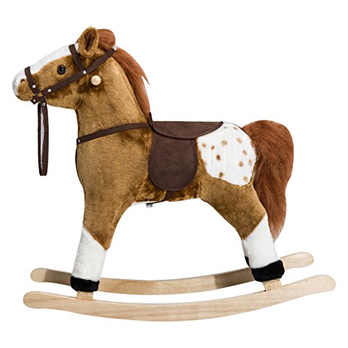 Qaba Kids Plush Toy Rocking Horse Pony with Realistic Sounds - Brown