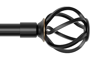 Curtain Rods 48 to 88 inch with Twisted Cage Finials, Black Curtain Rods Set with Brackets, Adjustable Heavy Duty Curtain Rod