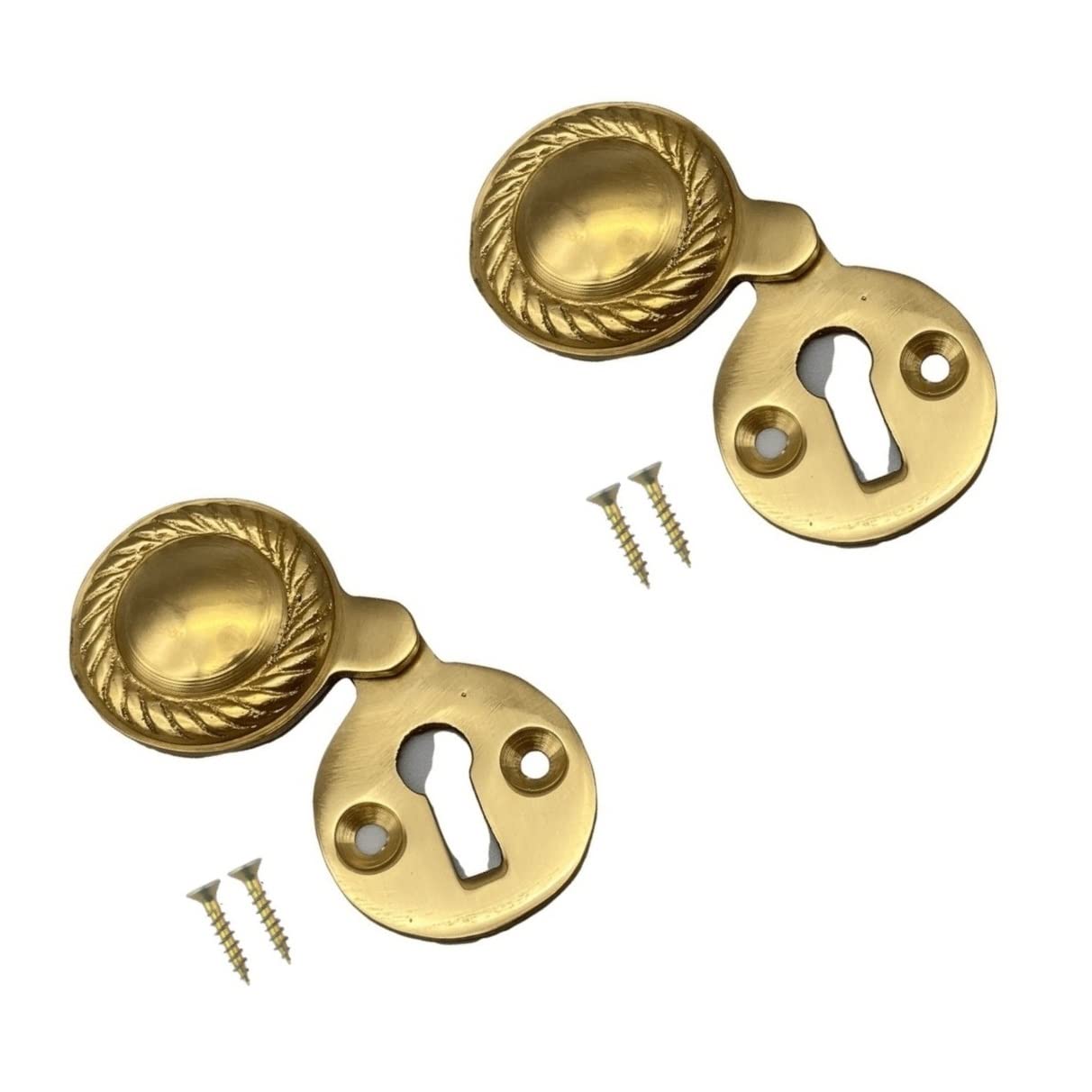 TERF® Polished Brass Georgian Escutcheon Covered 35mm Keyhole Cover Escutcheon Including Fixing Screw - Pack of 2