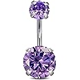 Incaton 14G Belly Button Ring Surgical Stainless Steel Round Cubic Zirconia Navel Barbell Belly Rings For Women 6/8/10/12mm