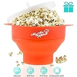 Microwave Popcorn Popper, Silicone Popcorn Maker, Collapsible Bowl with Lid and Handles, Red