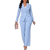 Two Piece Sets for Women Blazer Double Breasted Long Sleeve Jacket Wide Leg Pants Suits Set Business Casual Outfits