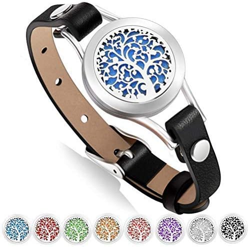 Aromatherapy Bracelet, Romanda Essential Oils Diffuser Leather Band with 8 Color Felt Pads,Hypoallergenic Stainless Steel Locket for Girl and Women Valentine's Day Gifts