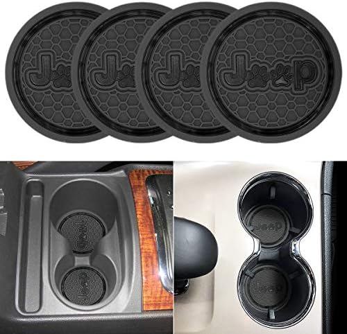 2.75 Inch Diameter Anti Slip Cup Holder Coaster Can Insert Mats 2PCS for Jeep Accessories Jeep Grand Cherokee Patriot Grand Cup Holder Pad Car/Vehicle Interior Accessories (Black, Pattern 2)