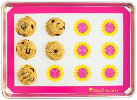 Cute Silicone Baking Mat - Sunflower Design, Yellow &amp; Pink Half Sheet Nonstick Baking Mat - 16 1/2" x 11 5/8")