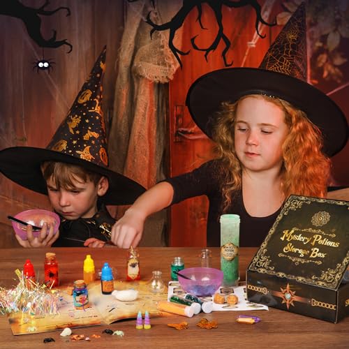 Alritz Mystery Potion Kits for Kids, 20 Magic Mix Witch Potion Bottles, Happy Decorations Ornaments Pumpkin Table Craft Toys Gift for Boys Girls Age 6 7 8 9 10 11+ Indoor Outdoor Halloween Party Decor
