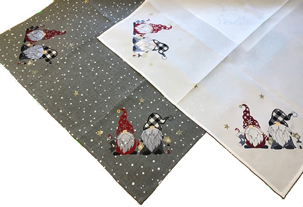 texpot Tablecloth 85 x 85 cm Light Grey Embroidery Gnome Winter Advent Christmas Table Runner