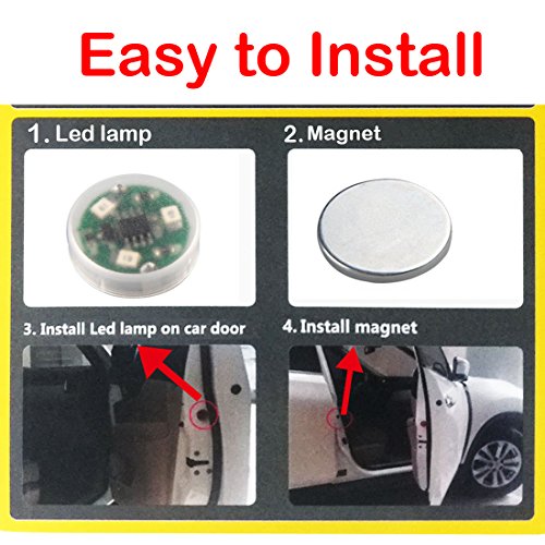 Botepon 4PCS Universal Wireless Car Door LED Warning Light, Waterproof LED Strobe Flicker for Anti rear-end Collision (Blue)