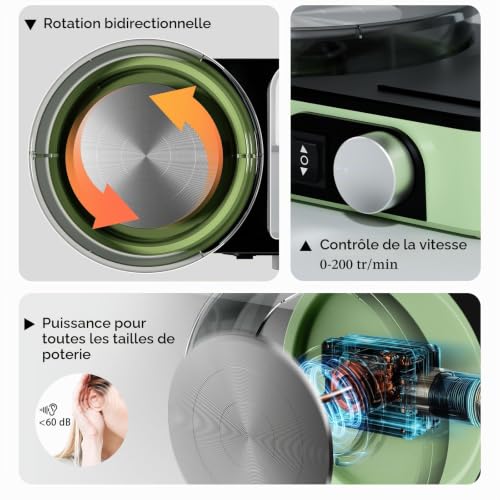 Innofans Electric Pottery Tower Light Green - Complete Pottery Kit for Adults with 1kg Clay 0-200 RPM Adjustable Professional Silent Machine for Beginners Creative Gift