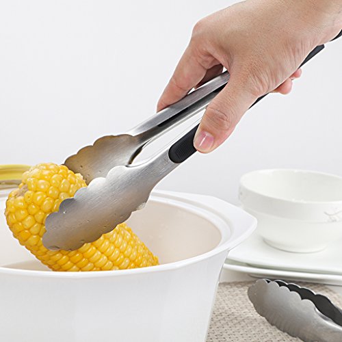LUTAVOY Salad Tongs BBQ Serving Tongs Kitchen Locking Tongs for Cooking,2 Packs 9"&12" (KS01),FDA approved, No toxic, Diswasher Safe