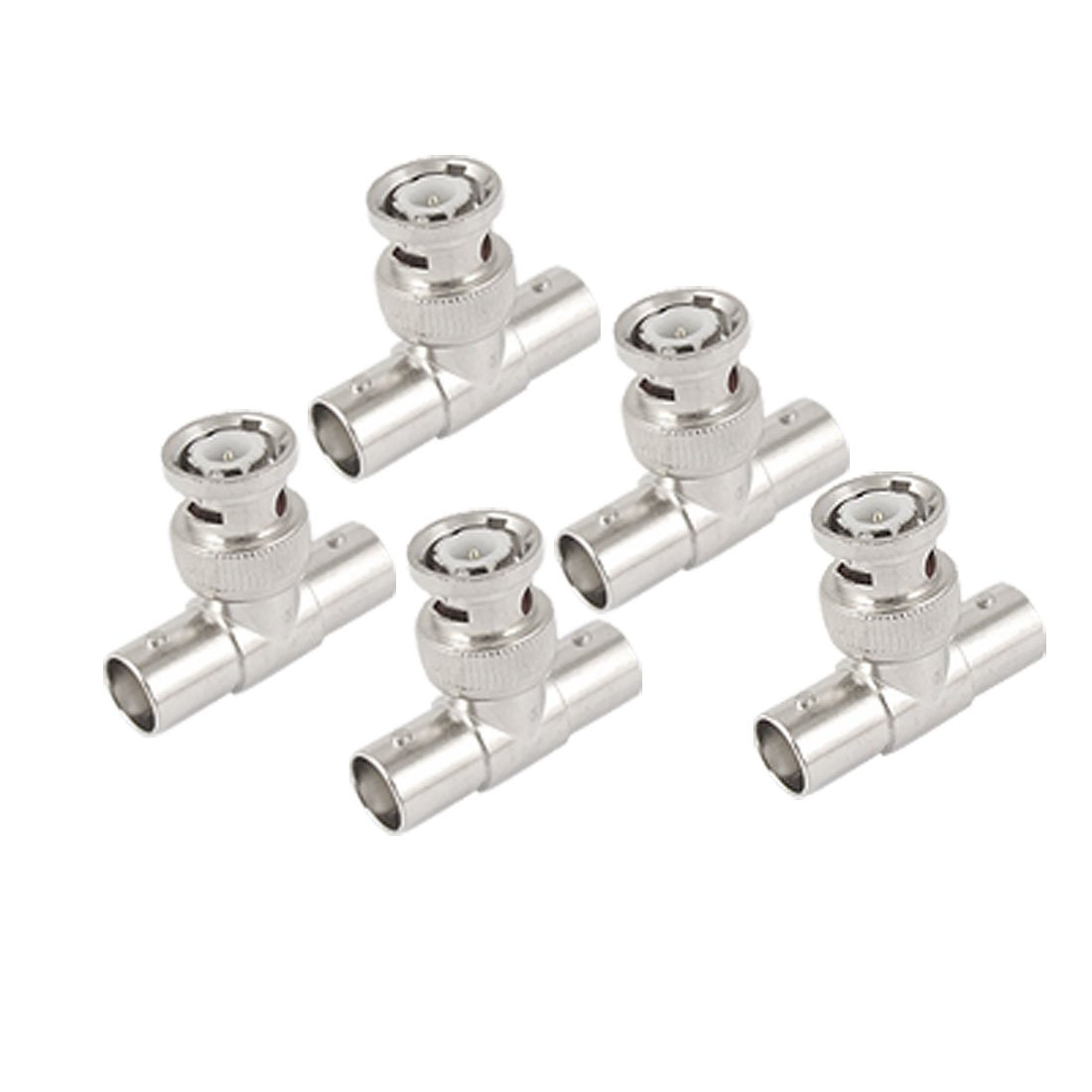 sourcing map 5 x CCTV T Shape BNC 1 Male Connector to 2 Female Jack RF Coax Connector